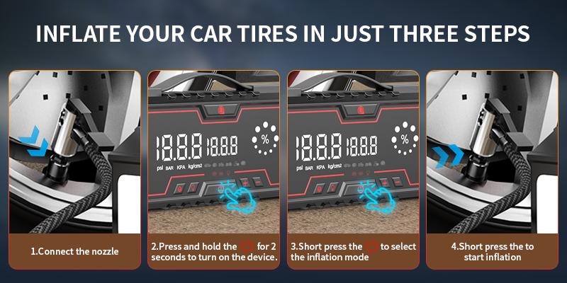 【NewYear2026】Kapeezi 12000A Portable Car Emergency Starter 160PSI Tire Inflator 12V Battery Starter 18000mAh Power Bank with LED Light. Suitable for all gasoline engines and 8L diesel engines.