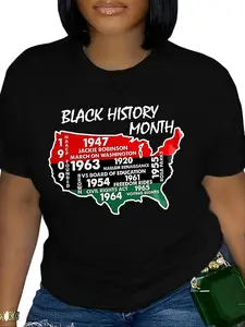 100% Cotton Black History Month Women's T-Shirt Casual Crew Neck Geometric Alphabet Pattern Short Sleeve All Seasons Regular Length