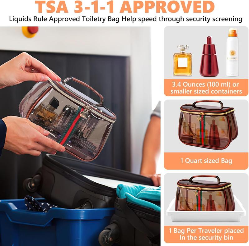 New Retro Vintage Vanity Bag, Capacity Makeup Organizer for Women, Ladies Travle Storage Case, Transparent Toiletry Bag, Portable Skincare Storage Case (Brown)