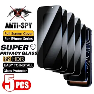 5PCS-2PCS Privacy Tempered Glass Screen Protector Compatible with iPhone 15 Pro Max, 11, 12, 13, 14, 16, 17 Pro Max, Pro Plus, 16E, 17 Air, 9H Hardness, Full-Screen Coverage, Anti-Fingerprint and Sweat, Explosion-Proof Mobile Accessories