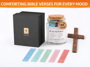 3 pc Verse Jar Inspirational Scripture Notes Faith Party Gift for Christian Women Men Includes FREE Wooden Cross Strength and Hope for Every Emotion Gift Decoration Gifts Set
