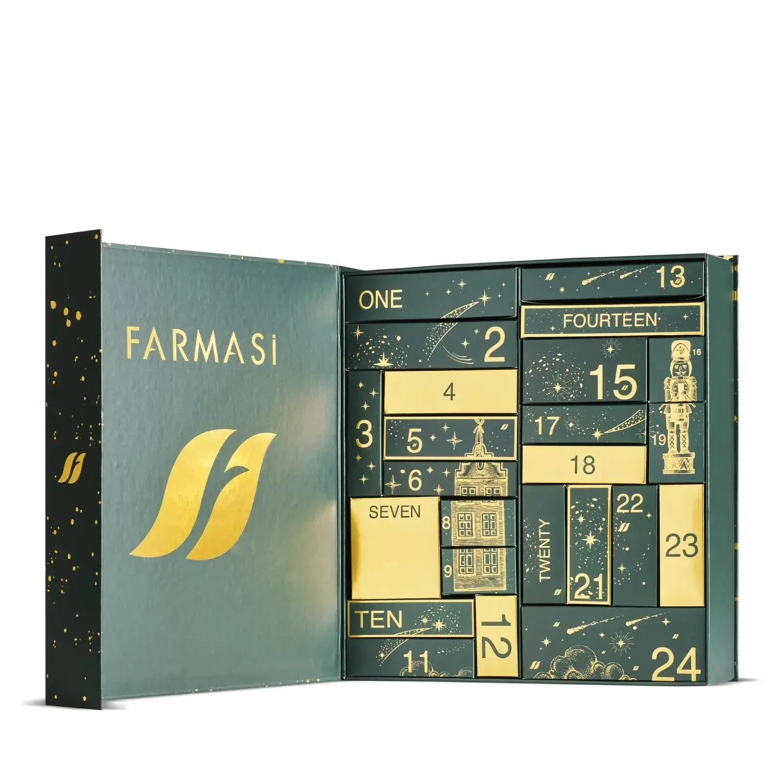 FARMASI 2025 Beauty & Bath Advent Calendar, 24-Piece Daily Holiday Cosmetic Gift Set with Hydrating Illuminating Primer, Cleanser, Powder, Translucent Balm, Eye Pencil & Honey Gel, Multi-Pack, Mascara, Lipstick, Serum, Cream, Makeup, Limited Edition, Adul