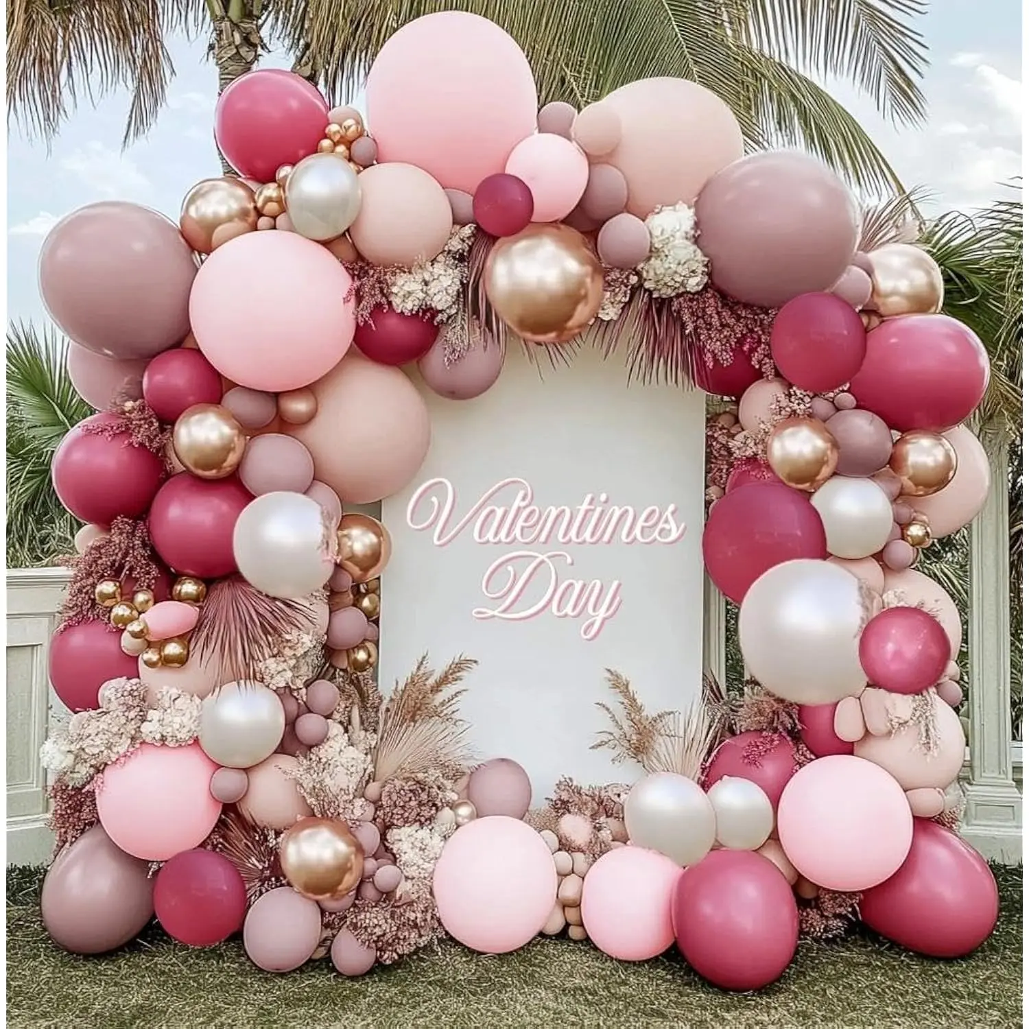 Rose Gold Balloon Garland Kit with Light Pink, Mauve & White Balloons for Weddings & Parties
