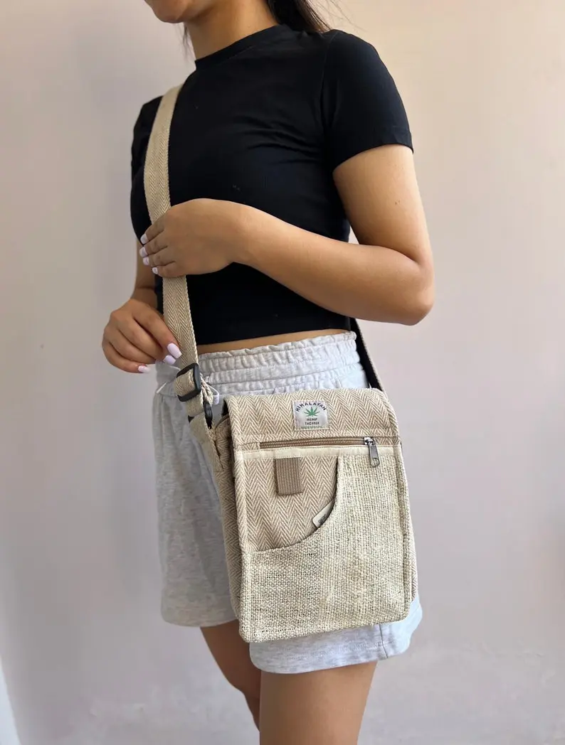 Hemp Handmade Hippie Small Cross Body Bag, Travel Sling Bag, Vegan Passport Bag, Travel Cute Purse, Hippie Shoulder Bag, Fair Trade