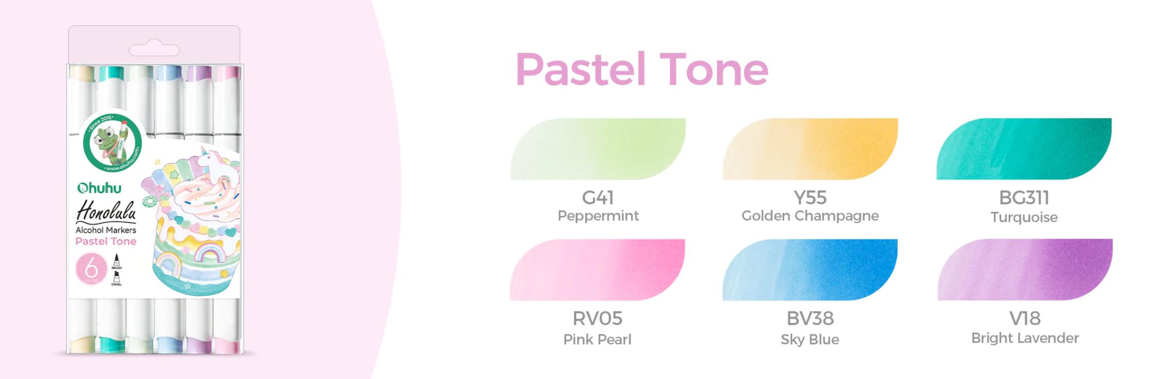 Ohuhu Alcohol Markers: Brush& Chisel Dual Tips - 6 colors - Alcohol-based Art Marker Set for Artist Adult Coloring Book Illustrations- Refillable - Honolulu Series of Ohuhuart