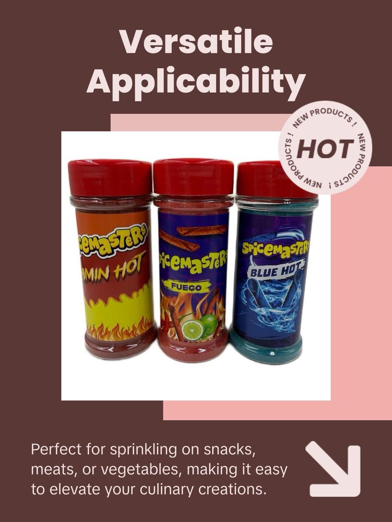 Flamin Hot, Fuego & Blue Hot Seasoning for snaks Flavor Spice Lemon Freeze-Dried Natural Taco furia bundle Spicy Chili authentic mexican Season-All Seasoned takis powder Bomb Complete Medium Chile Lime and purpose seasoning