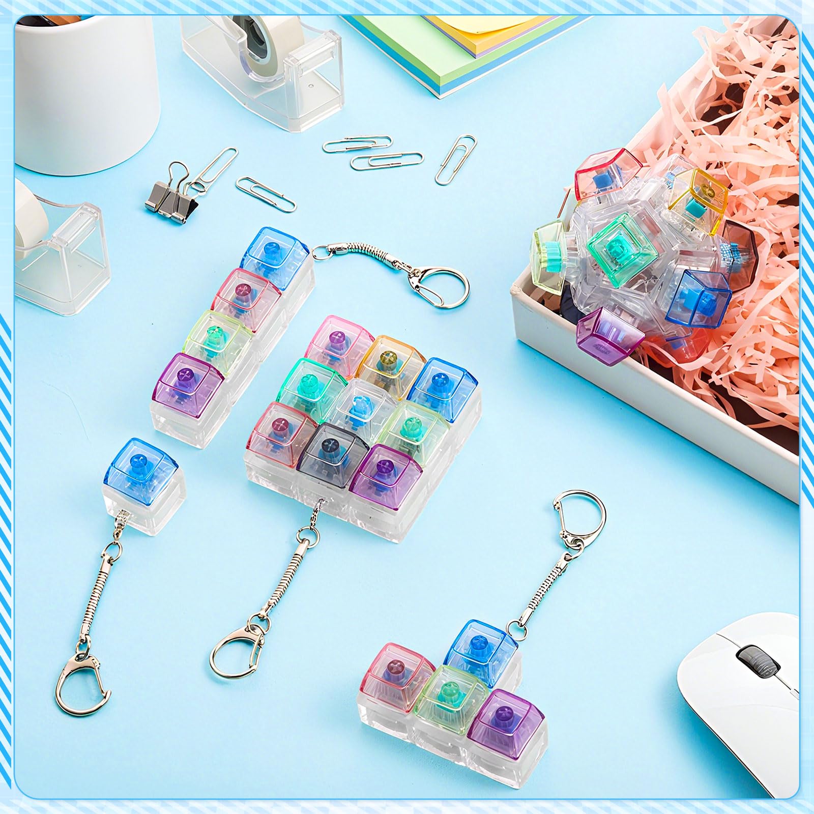 4/5 Pcs Keyboard Fidget, 4-In-1Decompression Button Keychain, Stress Relief Finger Clicker in 5 Styles, Valentines Galentines Gift for Office School Home to Pass The Time, Galentine Party Favor Valentine Basket Filler