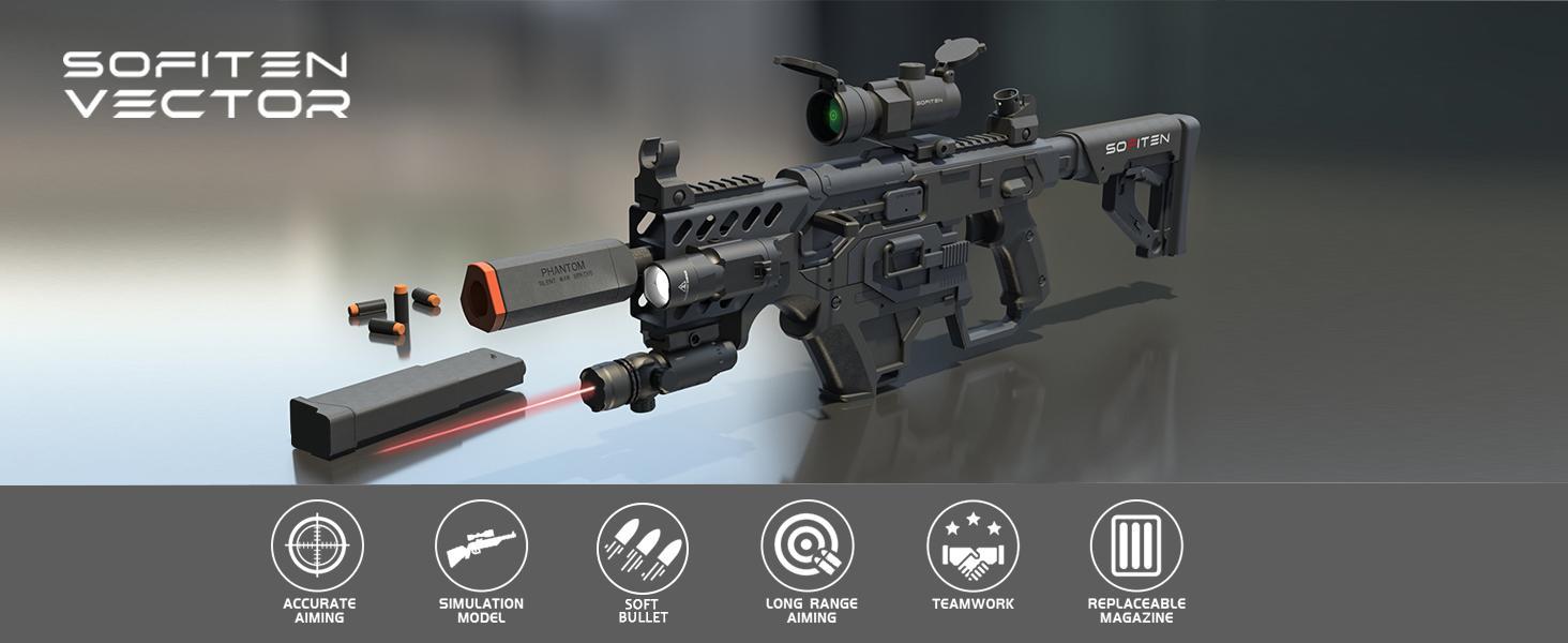 SOFITEN VIKTOR X,Toy Sniper Rifle with Tactical Vest Infrared Flashlight, Foldable Stock, ideal for 8+;nerf gun fans, Realistic Toy gun with 120+ darts For boys girls / birthday gift / family party / outdoorfun / Practice Toy / valentine gift