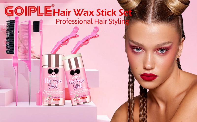 Hair Wax Stick Set for Styling Long-Lasting Slick Stick Smooths Flyaways Edge Frizz Includes Edge Brush Bristle Brush Hair Comb Gel Haircare Daily