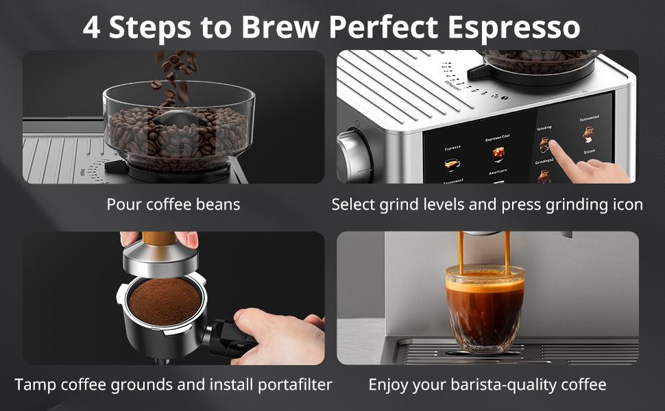 Espresso Coffee Machine with Grinder,20 Bar,Household Stainless Steel, Professional Espresso Maker with Removable Water Tank,Milk Frother BCM2316