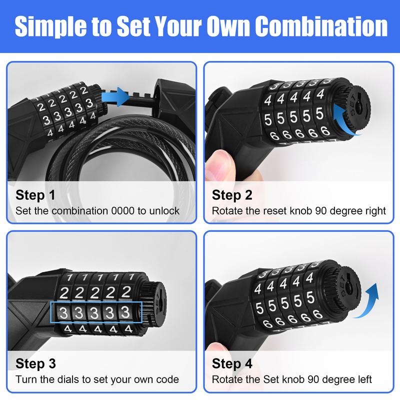 STOP Worrying About Bike Theft! 5-Digit Resettable BikeLock: Heavy-Duty Steel Cable (Tough PU Wrap = NOScratches!)| Anti-Theft Security for Bikes, Scooters, E-Rides & More! Easy to Carry+ Bike Mount Included --Keep Your Gear SAFE Anywhere!