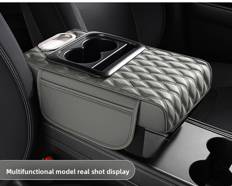 Leather car armrest cushion! This multi-functional pad holds cups, tissues, and storage—no more dangling arms on long drives! Solve all your road trip pain points for the price of a bubble tea!