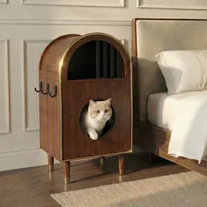 Cat Litter Box Enclosure & 2-in-1 Condo Cat Bed, Luxury Cat House Furniture for 2 Cats, Two-Level Kitty Shelter with Cozy Sleeping Haven, Cat Condo for Indoor Cats, Espresso Modern Cat Furniture, Cat House & Play Station