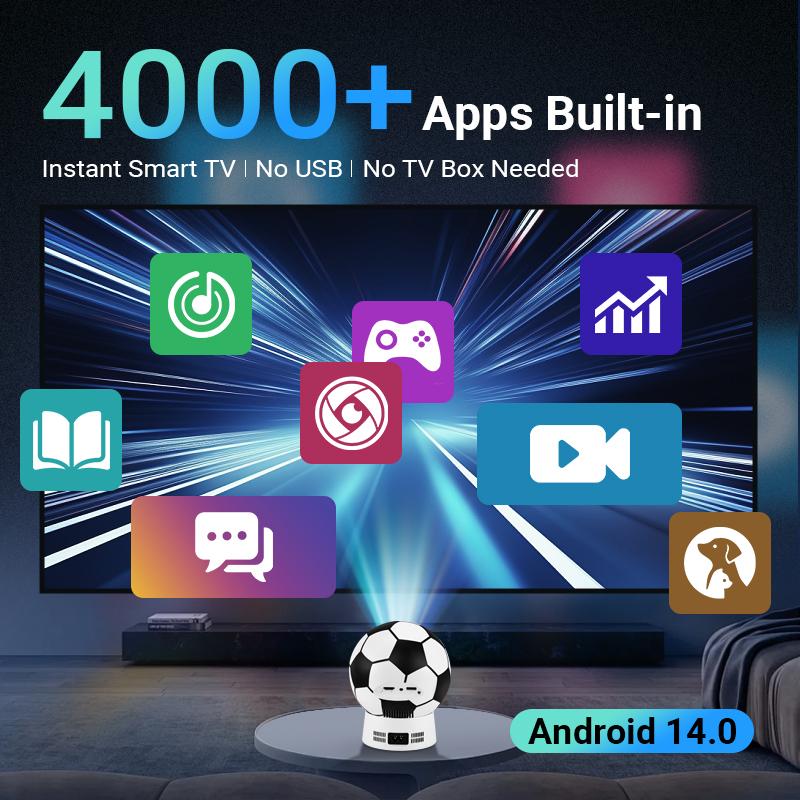 Soccer Shaped 4K Projector, Portable Mini Projector for Outdoor Movies, Home Theater, & Gaming | Android TV, HD Supported, USB/HDMI Compatible | Great Gift for Sports Fans Soccer Shaped 4K Projector, Portable Mini Projector for Outdoor Movies, Home Theater, & Gaming | Android TV, HD Supported, USB/HDMI Compatible | Great Gift for Sports Fans