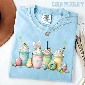 Comfort Colors Easter Coffee Drinks Shirt, Pastel Bunny Eggs Beverage Tee, Funny Bunny Mama Tee Easter Gift Idea Lover, Easter Day Stamp Shirt, Retro Bunny Shirt