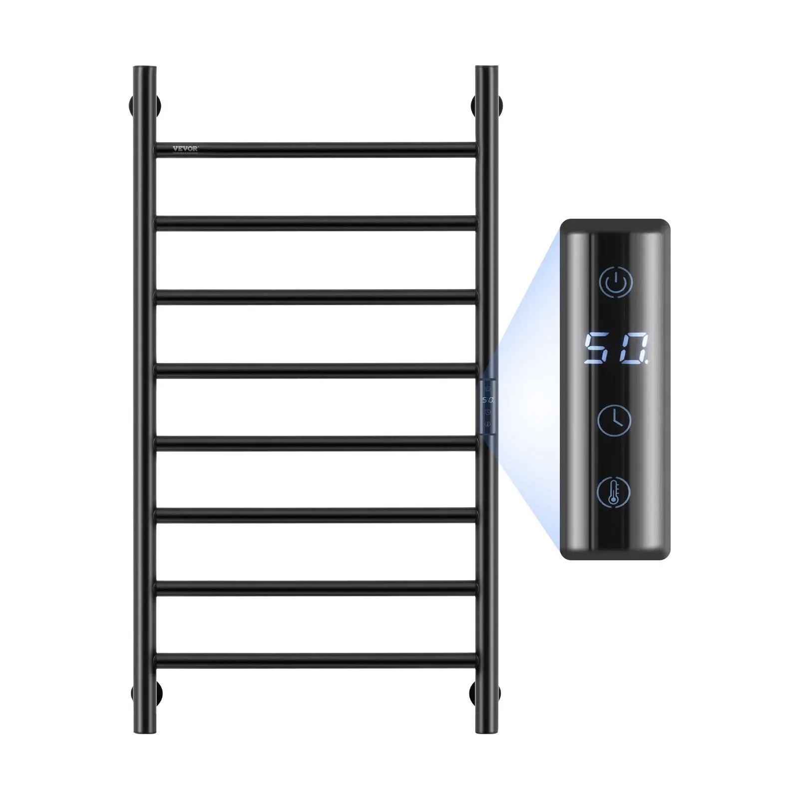 【SummerFinds】VEVOR 8 Bars Towel Warmer Rack,  , Wall Mounted Heated Towel Rack for Bathroom, IPX5 Waterpoof Towel Heater Rack with Timer & LED Display Screen, 5 Levels Adjustable Temperature Towel Heater, Black