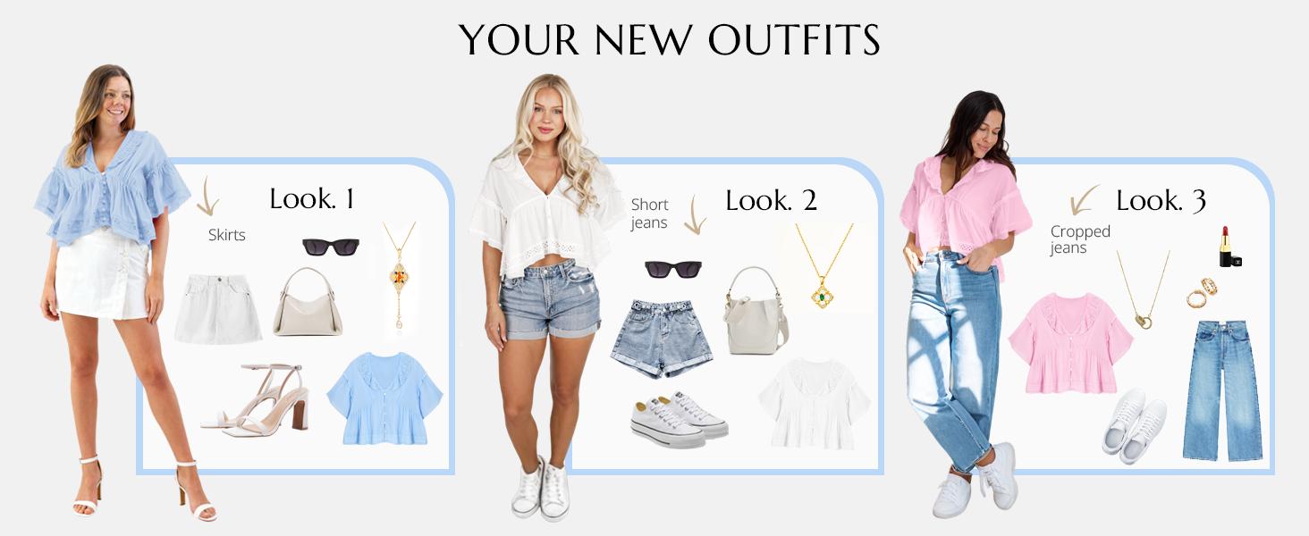 Cicy Bell Womens Cropped Babydoll Tops Summer Eyelet V Neck Short Sleeve Cute Blouses Ruffle Shirts in Comfortable Cotton Fabric Cicy Bell Womens Cropped Babydoll Tops Summer Eyelet V Neck Short Sleeve Cute Blouses Ruffle Shirts in Comfortable Cotton Fabric