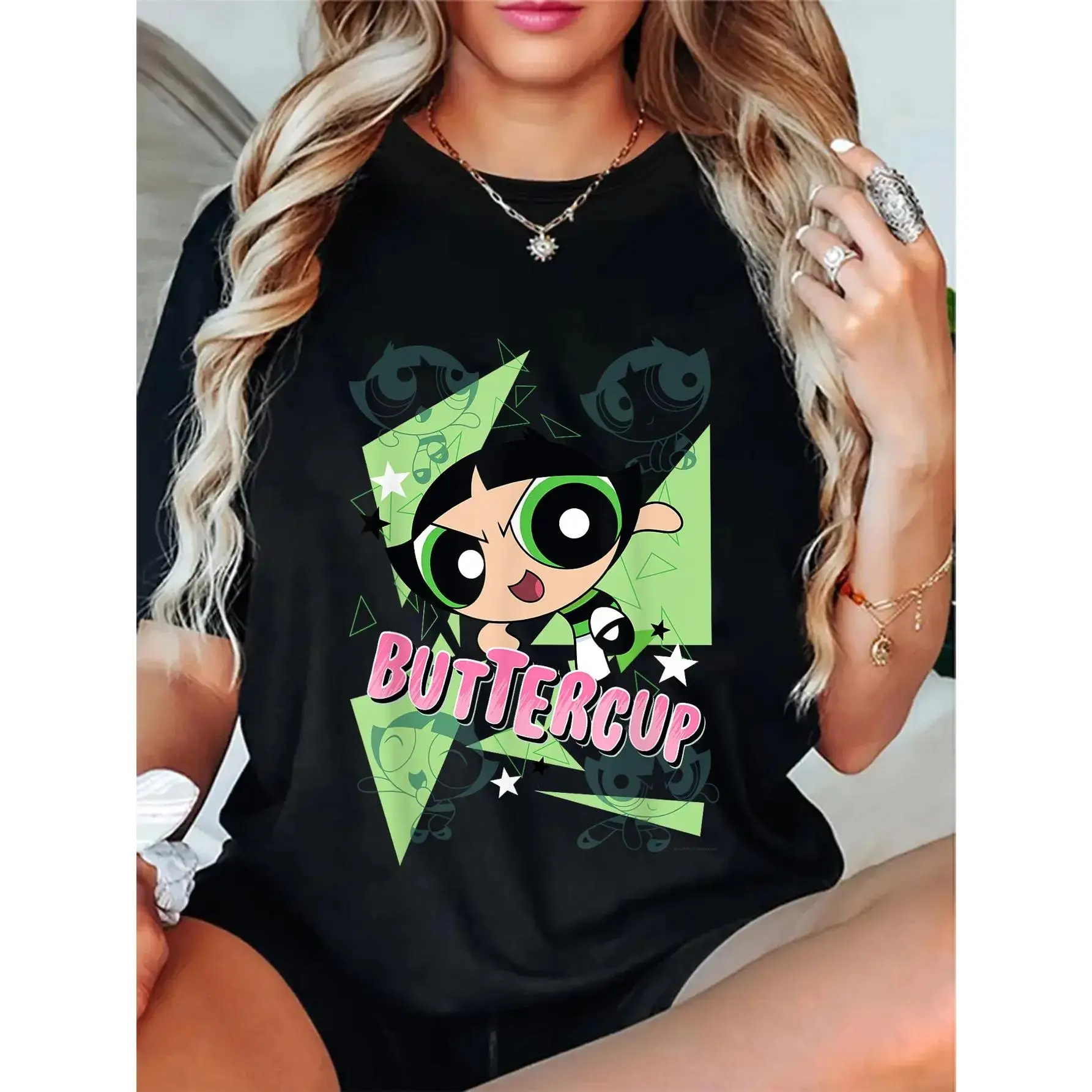 Retro 90s Graphic T-Shirt for Women, Oversized Fit 100% Cotton Shortsleeve Top, Breathable Round Neck Casual Streetwear, Fade Resistant