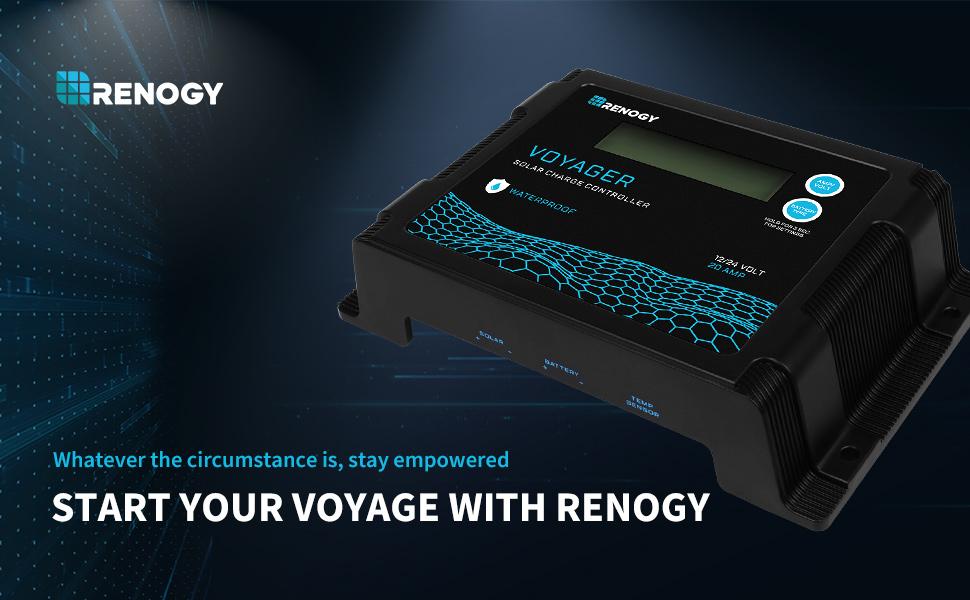 Renogy Voyager 20A 12V/24V PWM Waterproof Solar Charge Controller w/ LCD Display for AGM, Gel, Flooded and Lithium Battery, Used in RVs, Trailers, Boats, Yachts, Voyager 20A
