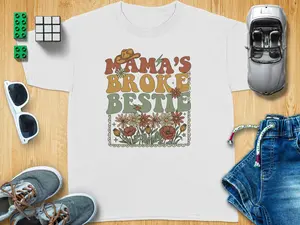 Retro Boho Western Mama's Broke Bestie T-Shirts