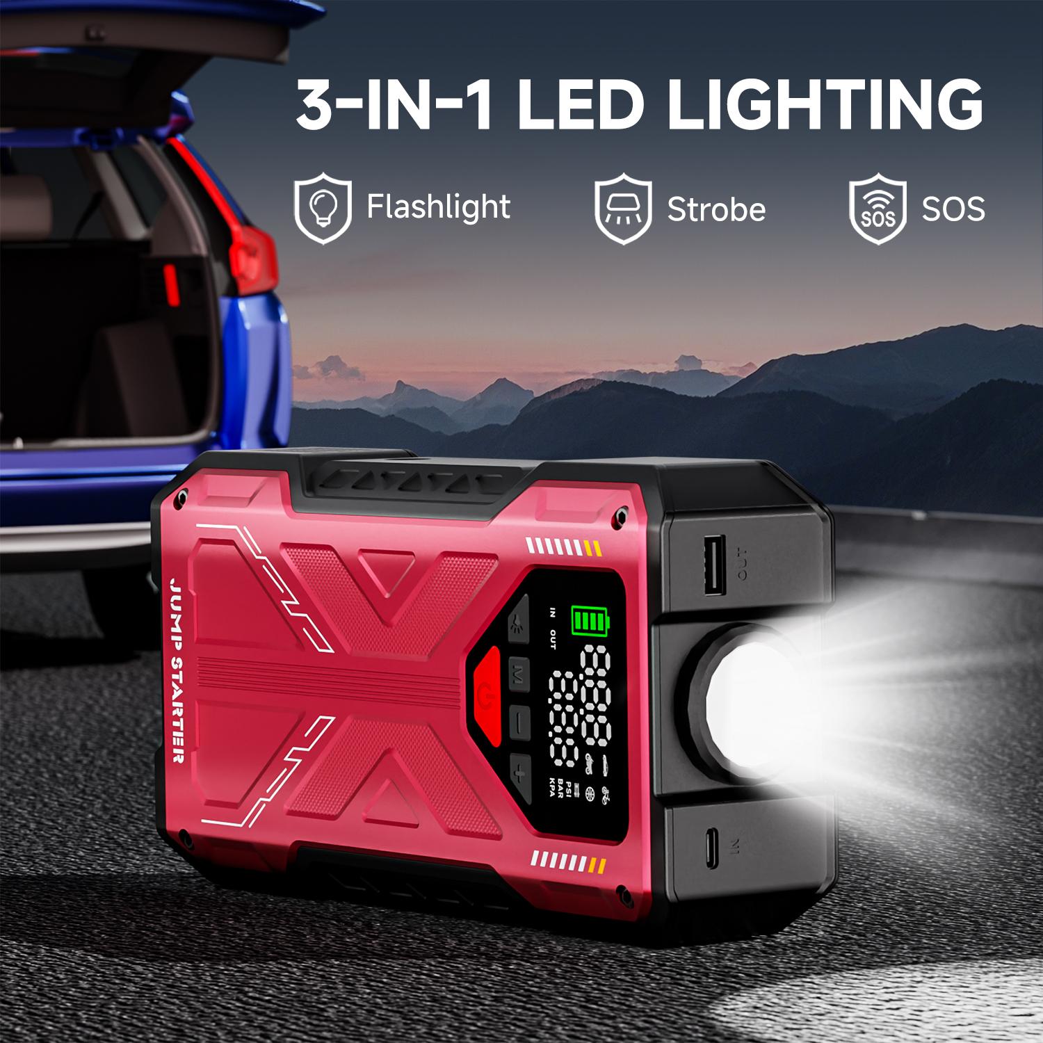 12000mAh Portable Jump starterwith Air Compressor, 150PSl, 12VCar Battery Jump Box, 10L Gas & 8.0LDiesel Engines, Wireless, SafeClamps for Easy Use Auto Accessories 12000mAh Portable Jump starterwith Air Compressor, 150PSl, 12VCar Battery Jump Box, 10L Gas & 8.0LDiesel Engines, Wireless, SafeClamps for Easy Use Auto Accessories