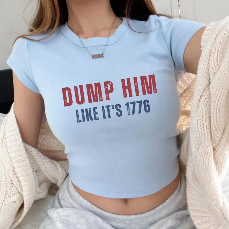 4th of July Baby Tee, Dump Him Bella Canvas Baby Tee, Progressive Liberal 4th of July, Anti Fourth of July Dump Trump Funny Feminist Crop