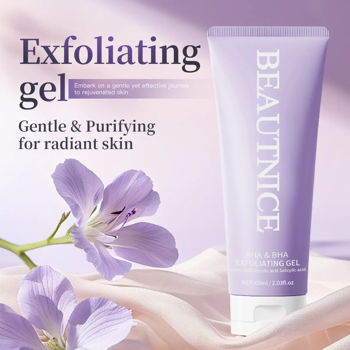 B  BEAUTNICE Scientifically Blended Acid Exfoliating Gel 60ml Gentle Hydrating Deep Clean For Face & Body All Skin Types Flawless Soft Cleansing Moisturizer
