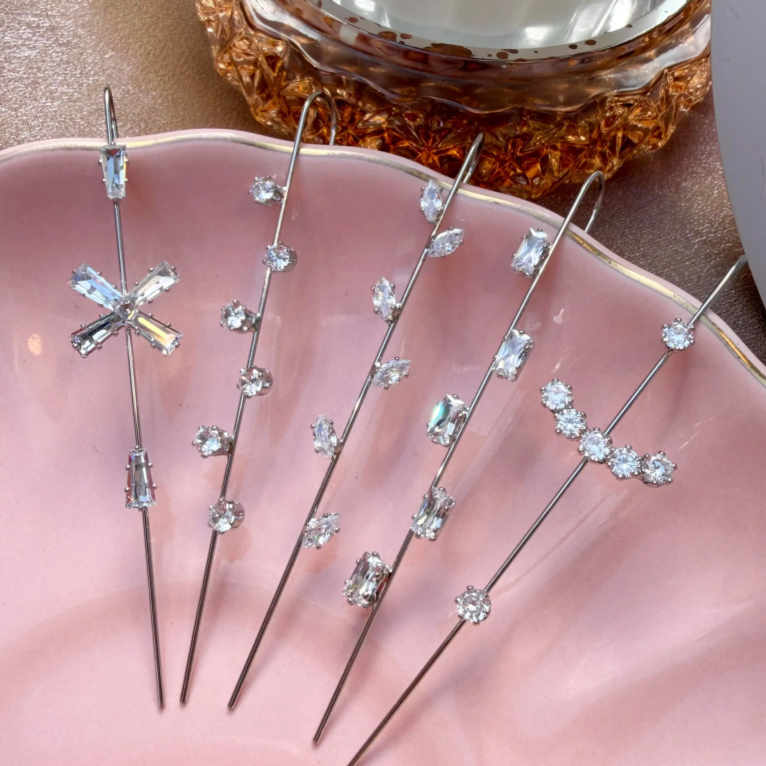 5Pcs Ear Wrap Crawler Hook Earrings, Crystal Long Piercing, Exaggerate Wrap Climber Earrings