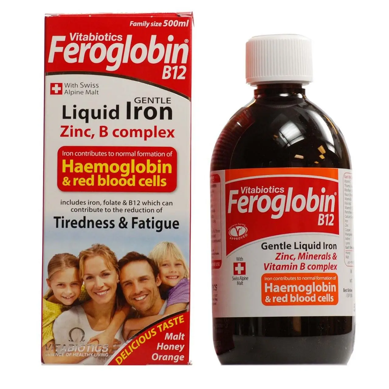 Vitabiotics Feroglobin B12 Liquid (8oz) - Gentle Iron, B Vitamins, Vitamin C, Trace Minerals Including Zinc, Natural Honey Orange Flavor, Vegetarian-Friendly Dietary Supplement