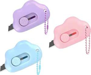 Cloud-Shaped Retractable Box Cutters 6 Pack Mini Safety Utility Knives with Key Rings Stainless Steel Blade Portable Letter Opener for Packages Mail DIY Office Use Cute Compact