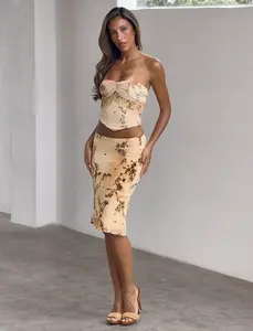 OONA BURN OUT FRINGE SKIRT - TAN