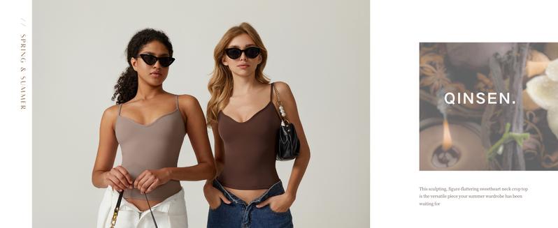 QINSEN Sexy Womens Sweetheart Neck Sleeveless Tank Spaghetti Strap Slim Fit Crop Tops Basic Comfort