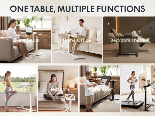 FLEXISPOT H7 Flex Height Adjustable C-Shaped End Table with Split Tilting Top, Mobile Side Table for Sofa & Bedside, Space-Saving Slide Under Furniture, Rolling Laptop Desk with Hidden Wheels for Small Spaces, WFH Essentials, Versatile Home Gift