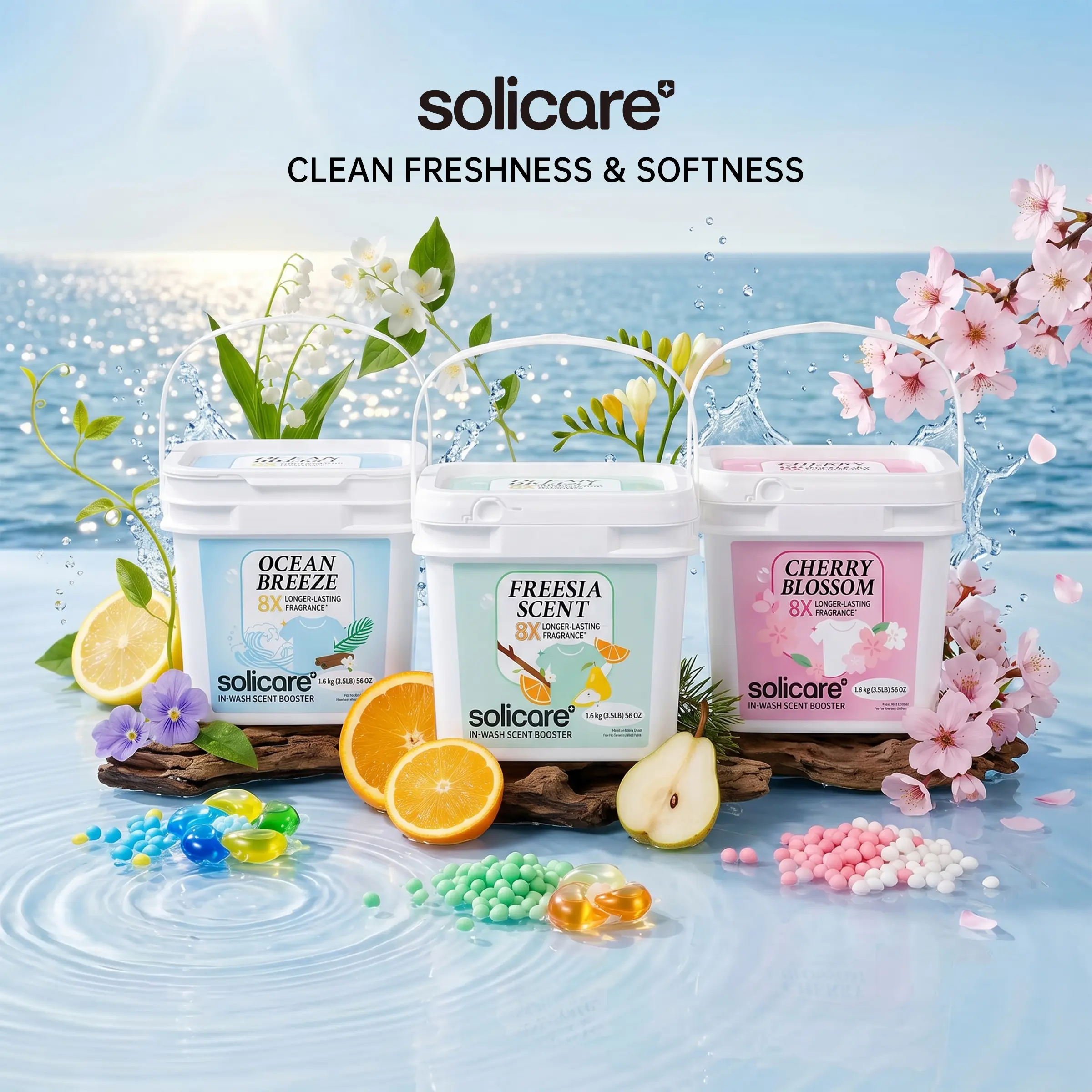 Solicare In-Wash Scent Booster Beads - Fragrance Detergent Beads, Laundry Fragrance Enhancer, Cleaner Laundry Scent, 8X Long-Lasting Freshness, Odor Elim., HE Compatible, 1.6kg (3.5LB/56oz) Tub for All Washing Machines