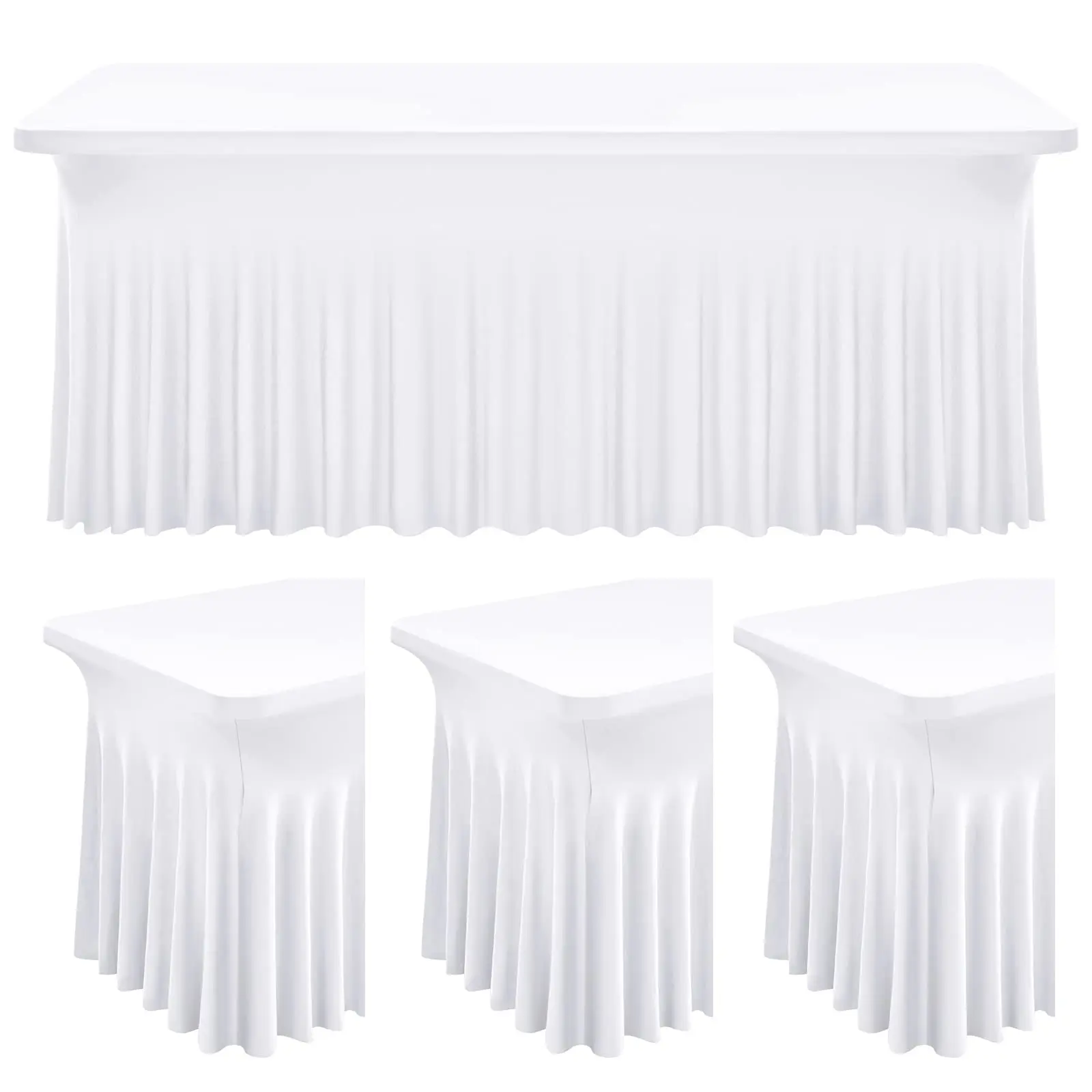 MTREO 2 4 6 Pack Spandex Tablecloth Tablecover Table Skirts for Rectangle Tables 6ft/8FT and Fitted Table Cover 1 Piece, Stretchable Wrinkle Resistant table Skirt,Spandex Table Cover for Tradeshows,Weddings, Birthday Parties