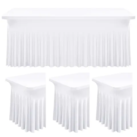 MTREO 2 4 6 Pack Spandex Tablecloth Tablecover Table Skirts for Rectangle Tables 6ft/8FT and Fitted Table Cover 1 Piece, Stretchable Wrinkle Resistant table Skirt,Spandex Table Cover for Tradeshows,Weddings, Birthday Parties