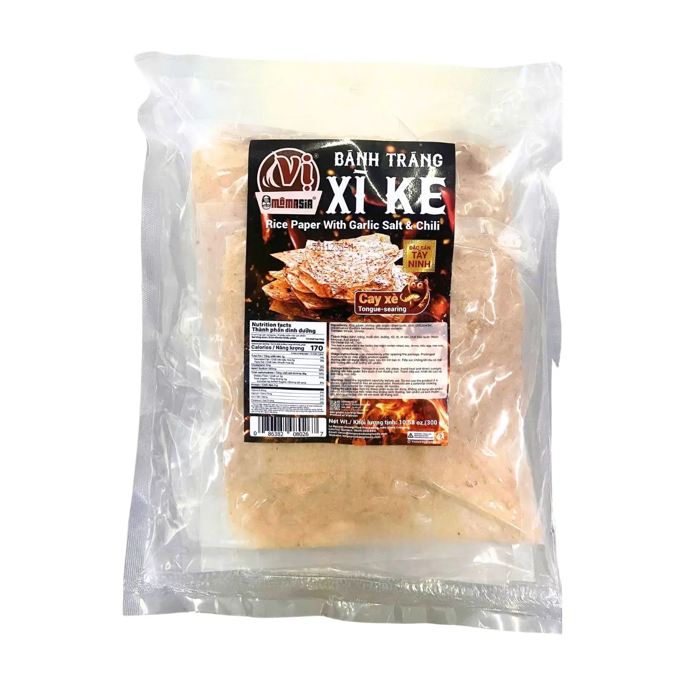 MAMA ASIA Savory Spicy Rice Paper Snack with Garlic Salt, Chili, 10.58 oz (BÁNH TRÁNG XI KE)