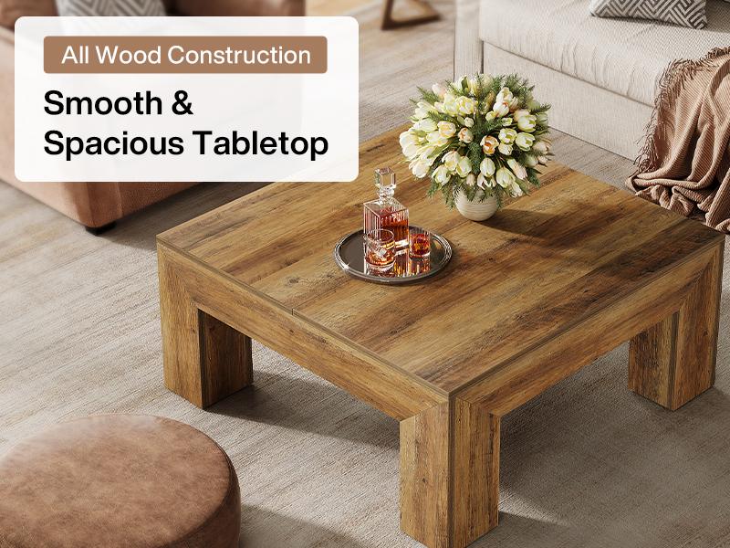 LITTLE TREE 39.4-Inch Square Coffee Table for Living Room, Farmhouse All MDF Accent Center Cocktail Table with Sturdy Wooden Legs, Easy Assembly LITTLE TREE 39.4-Inch Square Coffee Table for Living Room, Farmhouse All MDF Accent Center Cocktail Table with Sturdy Wooden Legs, Easy Assembly