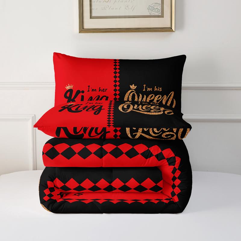 3pcs King Queen Comforter Set, Couple Duvet Set for Girls and Adults Bedroom or Guest Room Decor, Reversible Soft All Seasons Comforter Machine Washable Microfiber Quilt with 2 Pillowcases , Gifts for the Family