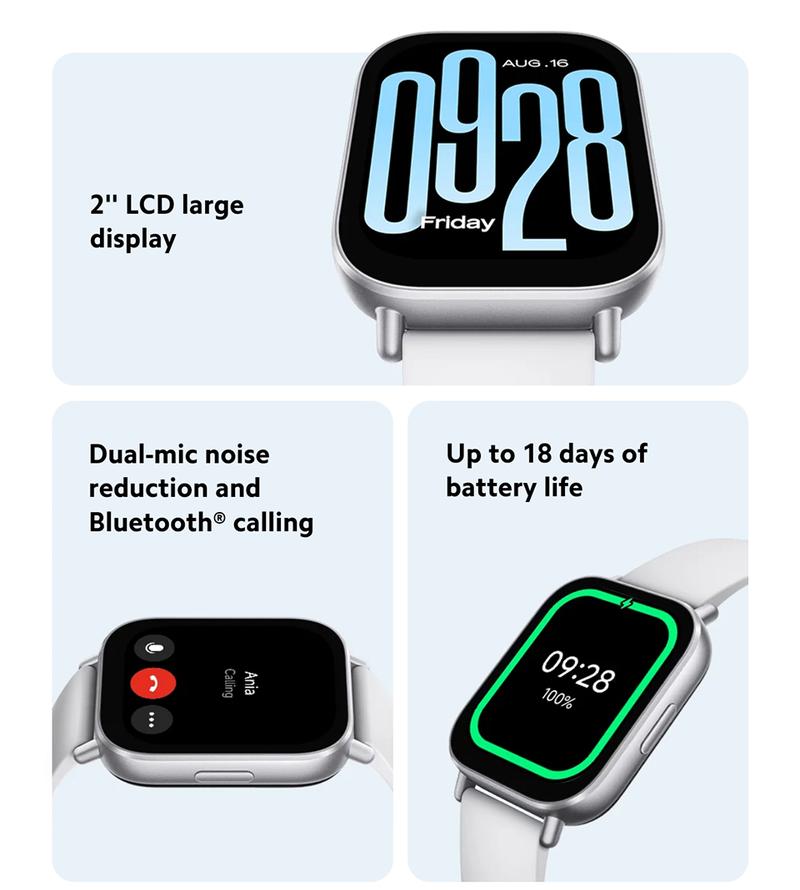 Xiaomi Redmi Watch 5 Active Smartwatch, 2.0" LCD Display, 18 Days of Battery Life, 140+ Sports Modes, 5ATM Waterproof, Bluetooth Calling Wearable Monitoring Resistance Smartphone Charging Screen Wristwatch