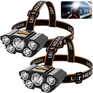 Waterproof Headlamp with 4 Lighting Modes, USB Rechargable Headlights with 5 Super Bright Lamp Beads, 180 Degree Adjustable Head Lights for Forehead, Hard Hat Light for Adults, Bright Coast Headlamp for for Outdoor Camping & Fishing, Survival Kit Supplies