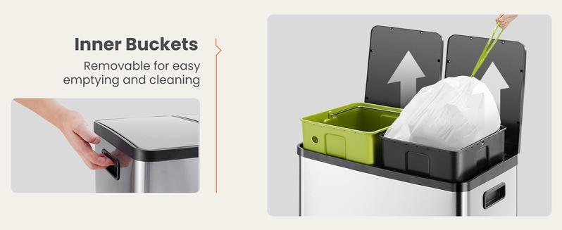 16-Gallon Kitchen Trash Can Dual Compartment Stainless Steel with Lid and Step Pedals, Fingerprint Proof Garbage Bin for Home & Office