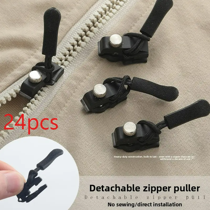24pcs Detachable Zipper Heads, Removable Zipper, Durable Reusable Easy Zippers for Travel Bags Coats Clothes Shoes Purses, Tool-Free Replacement Zipper Locks