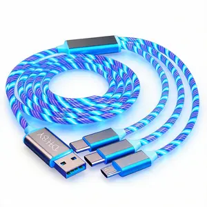 Magic 47 in 3-in-1 LED Glowing Charging Cable Visible Flowing Light Current Flow Fast Charger Cord | USB-A to Type C, Micro, Lightning for iPhone, Samsung, Android |Colorful Fast Charging Data Cable Durable Luminous Data Cable | Perfect Car Tech Gift
