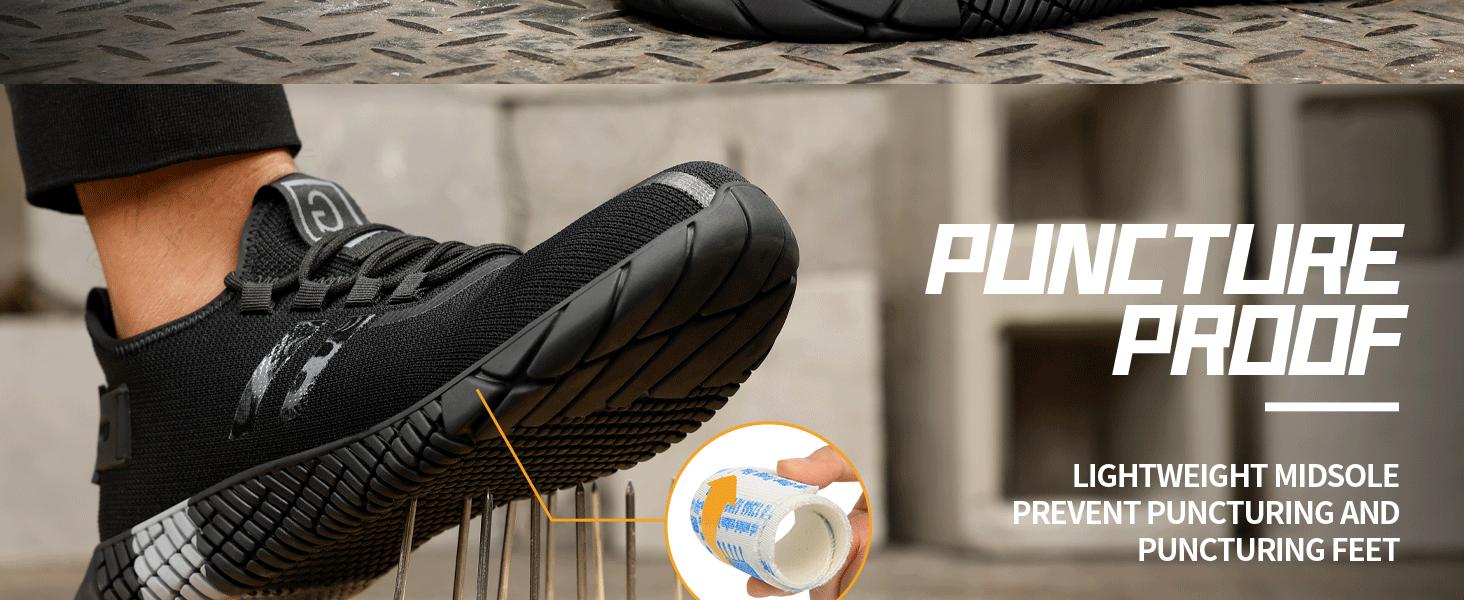 RUMFEN Steel Toe Shoes for Men Composite Shoes for Men Work for Women Safety Steel Toe Sneakers Lightweight Comfortable for Roofing Indestructible Steel Toe Tennis Shoes