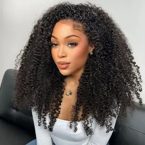 Tnice Hair Kinky Curly Half Wig Human Hair Wear Go Glueless Wigs Curly 3 In 1 Half Wigs for Black Women Drawstring Seamless Flip Headband Wig Human Hair Beginner Friendly