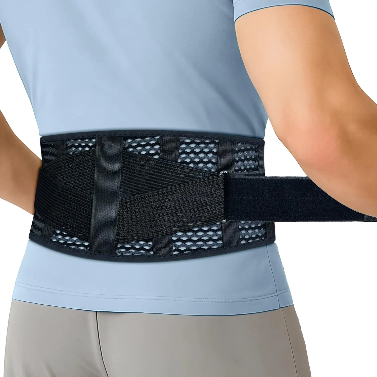 LibertyMove Breathable Thin Back Brace for Lower Back Pain Relief, 3D Air-Mesh, Dual Adjustable Straps, Low-Profile Faja Lumbar Support Belt for Women & Men, 5.95-inch Universal Fit