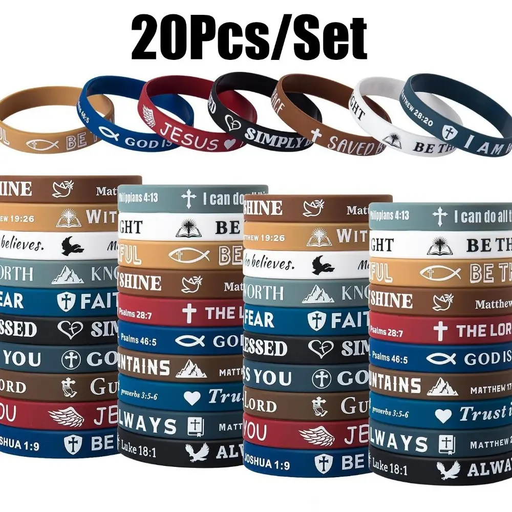 Christian Bible Verse Silicone Wristbands - 20pcs Elastic Accessory Faith Bracelets, Comfortable Lightweight Bracelet for Women, Religious Scripture Rubber Gifts, Elastic Bracelet