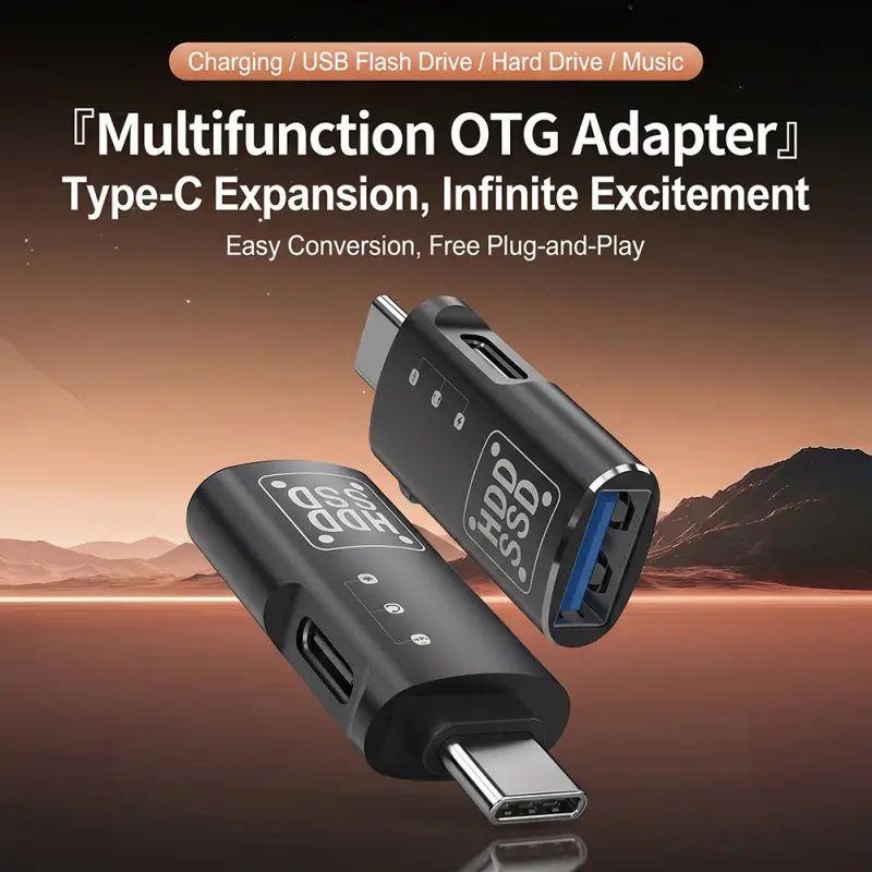 Two-in-one multi-functional OTG adapter - TYPE-C to USB 3.0 for connecting USB flash drive, hard drive, data transmission, charging, earphone for listening to music, conversion adapter, charging cable