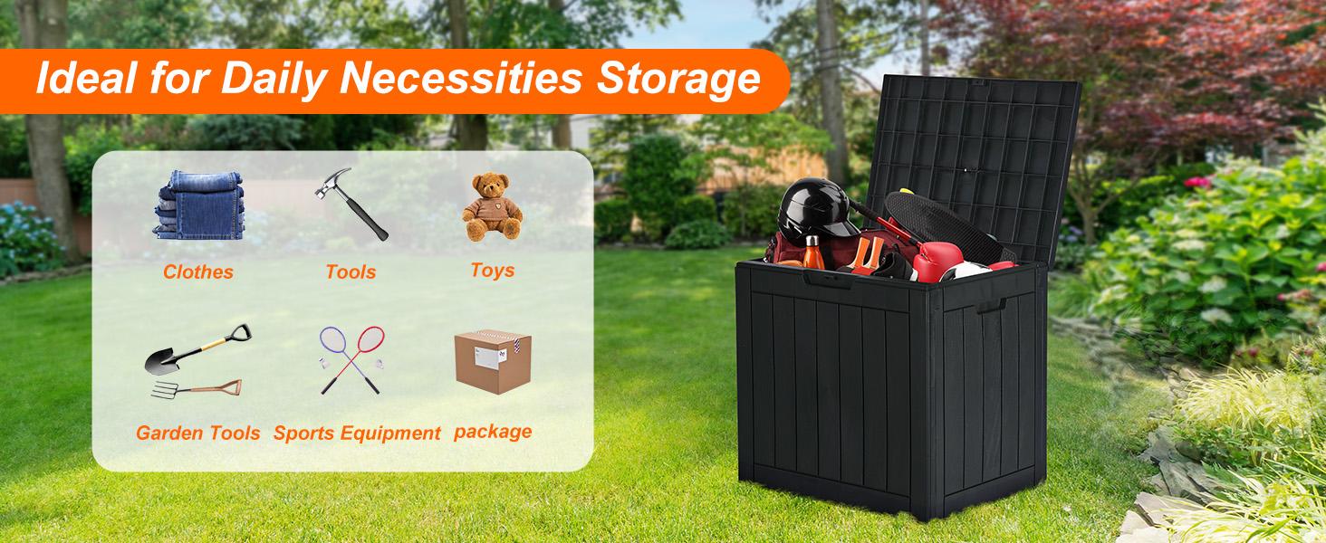 31 Gallon Deck Box, Lockable Outdoor Storage Box, Indoor Outdoor Use, Waterproof Resin Package Delivery Box for Garden or Patio